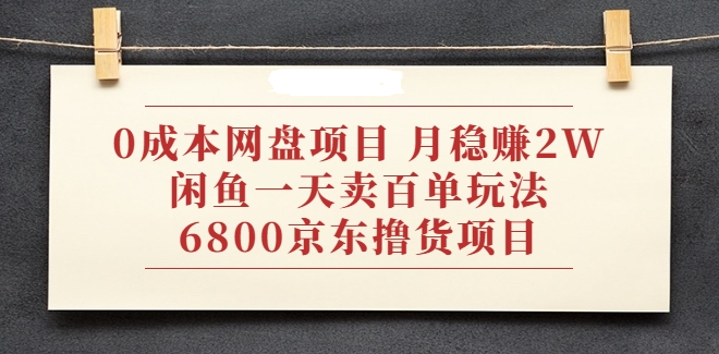 网盘副业项目：月赚2W+闲鱼一天卖百单玩法+6800京东撸货项目