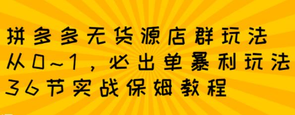 【副业2797期】拼多多无货源店群教程：必出单暴利玩法，36节实战保姆教程