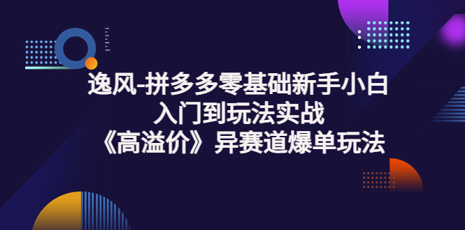 拼多多怎么开店：逸风-拼多多零基础入门到实战《高溢价》赛道爆单课